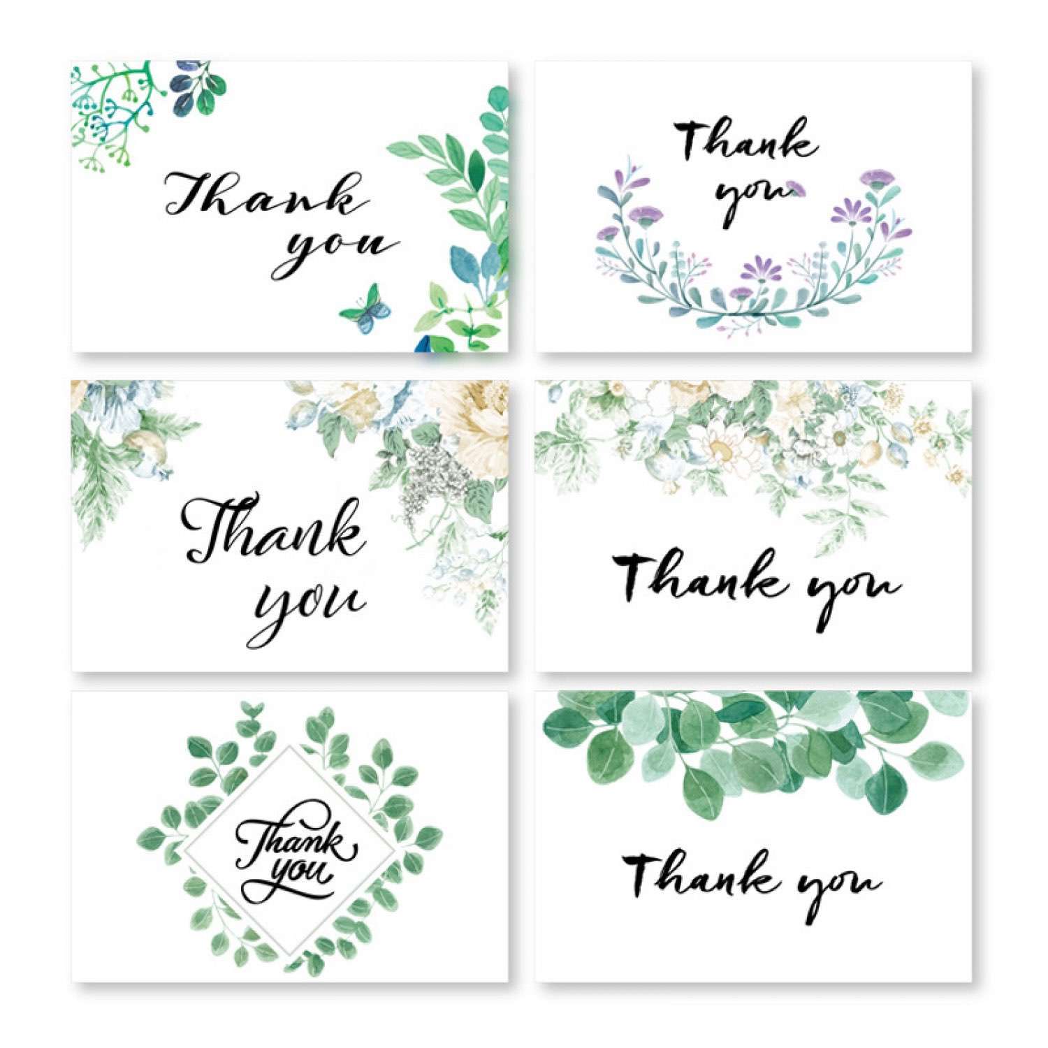 Fresh Style Thank You Card Leaf Pattern UV Printing  Customized